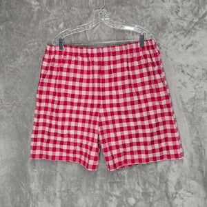 TUI Red Palaka Plaid Lounge Shorts Unisex Elastic Waist XL Handmade